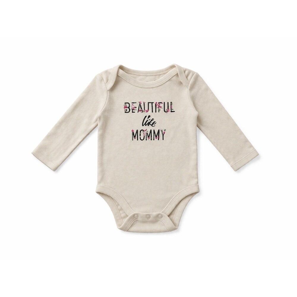 Baby Girl Outfit 9-12M “Beautiful Like Mommy” Cream Onesie, Floral Design